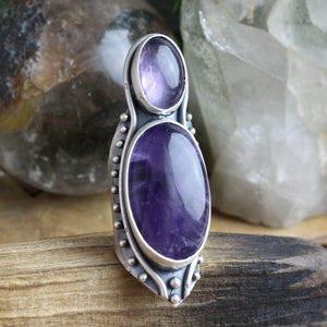 Warrior Shield Ring // Double Amethyst - Size 6 - Acid Queen Jewelry