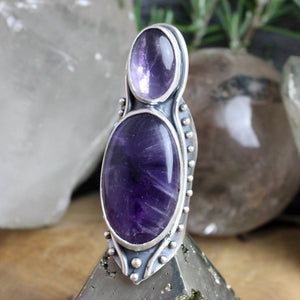 Warrior Shield Ring // Double Amethyst - Size 6 - Acid Queen Jewelry