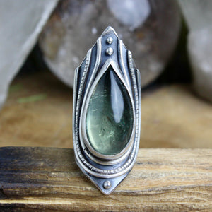 Warrior Shield Ring // Green Quartz- Size 7.75 - Acid Queen Jewelry