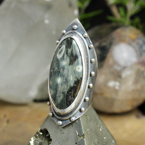 Warrior Shield Ring // Ocean Jasper - Size 7.5
