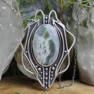 Serpentine Voyager Necklace // Moss Agate - Acid Queen Jewelry