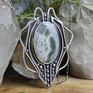 Serpentine Voyager Necklace // Moss Agate - Acid Queen Jewelry