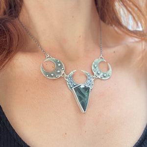 Seeker Moon Necklace // Spider Web Obsidian