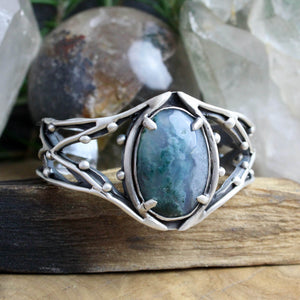 Warrior Laced Cuff // Moss Agate - Acid Queen Jewelry