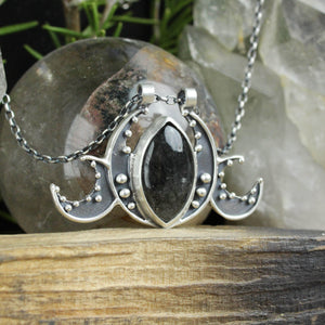 Triple Moon Voyager Necklace // Tourmalated Quartz