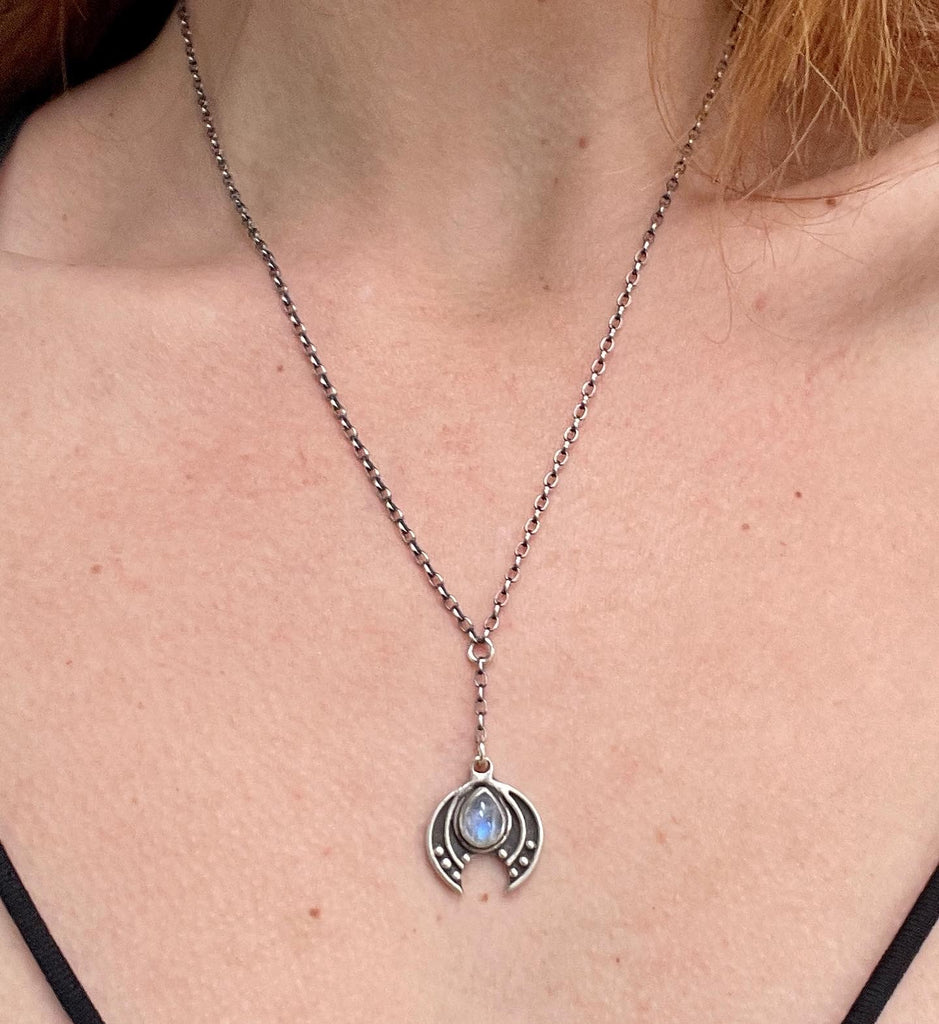 Crescent Moon Lariat Necklace // Carnelian - Acid Queen Jewelry