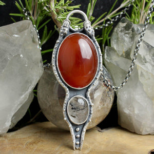 Serpent Protector Necklace // Carnelian and Tourmalated quartz
