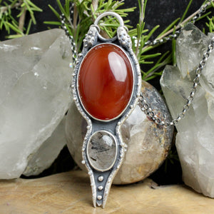 Serpent Protector Necklace // Carnelian and Tourmalated quartz