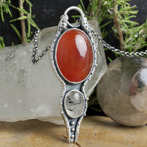Serpent Protector Necklace // Carnelian and Tourmalated quartz