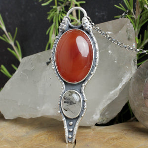 Serpent Protector Necklace // Carnelian and Tourmalated quartz
