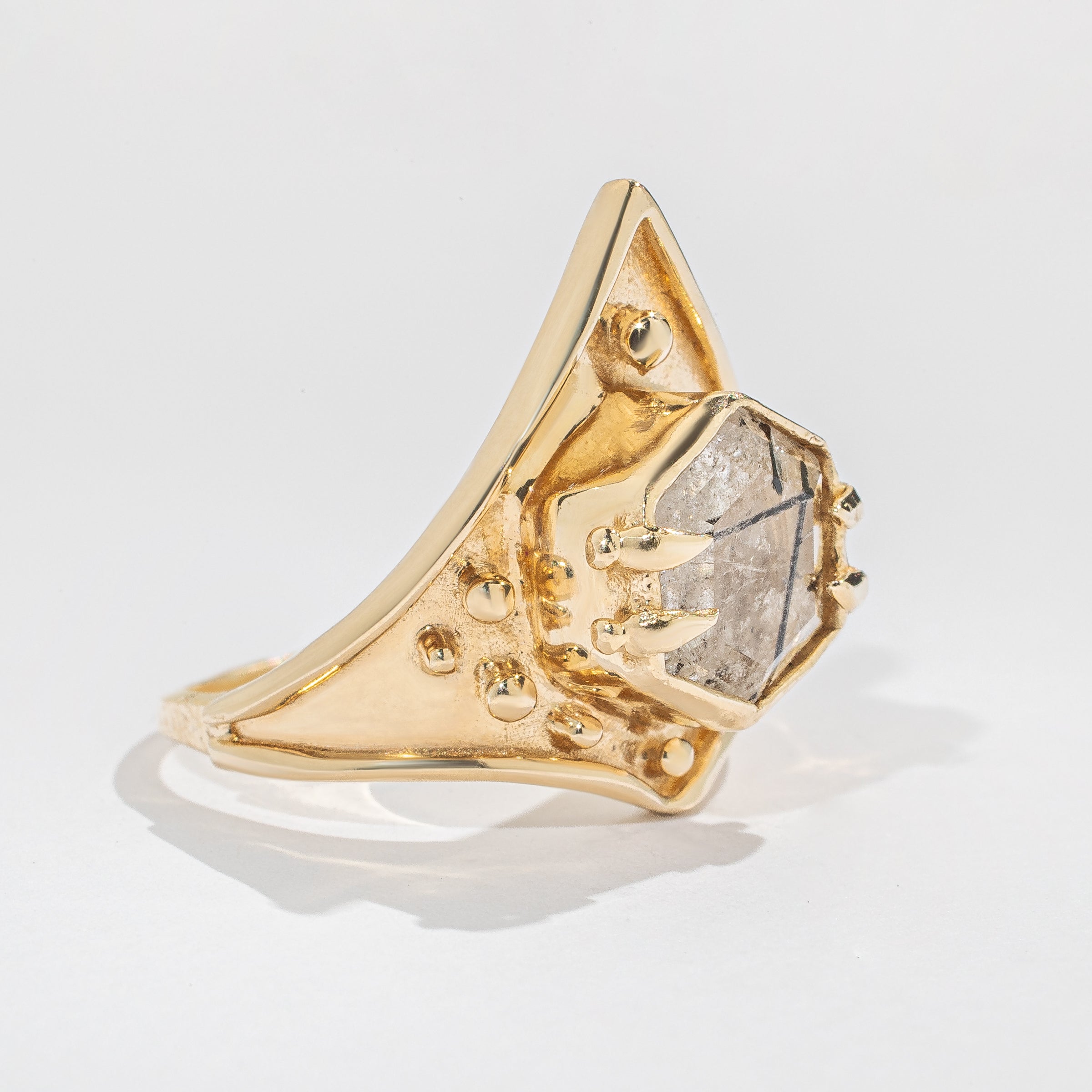 Shakti Ring - Tourmalated Quartz - 14K Gold - Acid Queen Jewelry