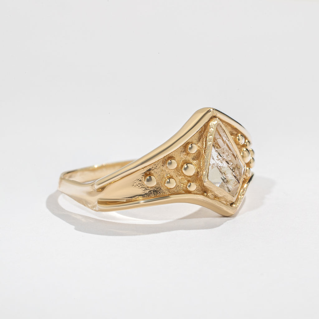 Brigid Ring - Tourmalated Quartz - 14K Gold - Acid Queen Jewelry