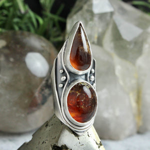 Warrior Shield Ring // Double Amber - Size 7
