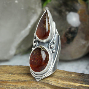 Warrior Shield Ring // Double Amber - Size 7