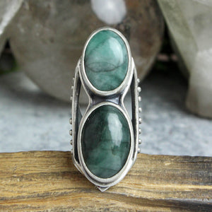 Warrior Shield Ring // Double Emerald - Size 8