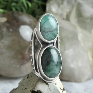 Warrior Shield Ring // Double Emerald - Size 8