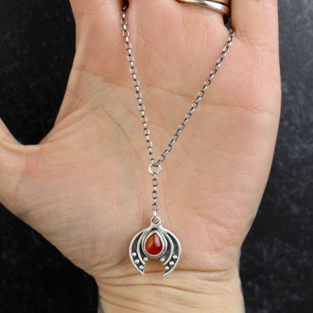 Crescent Moon Lariat Necklace // Carnelian