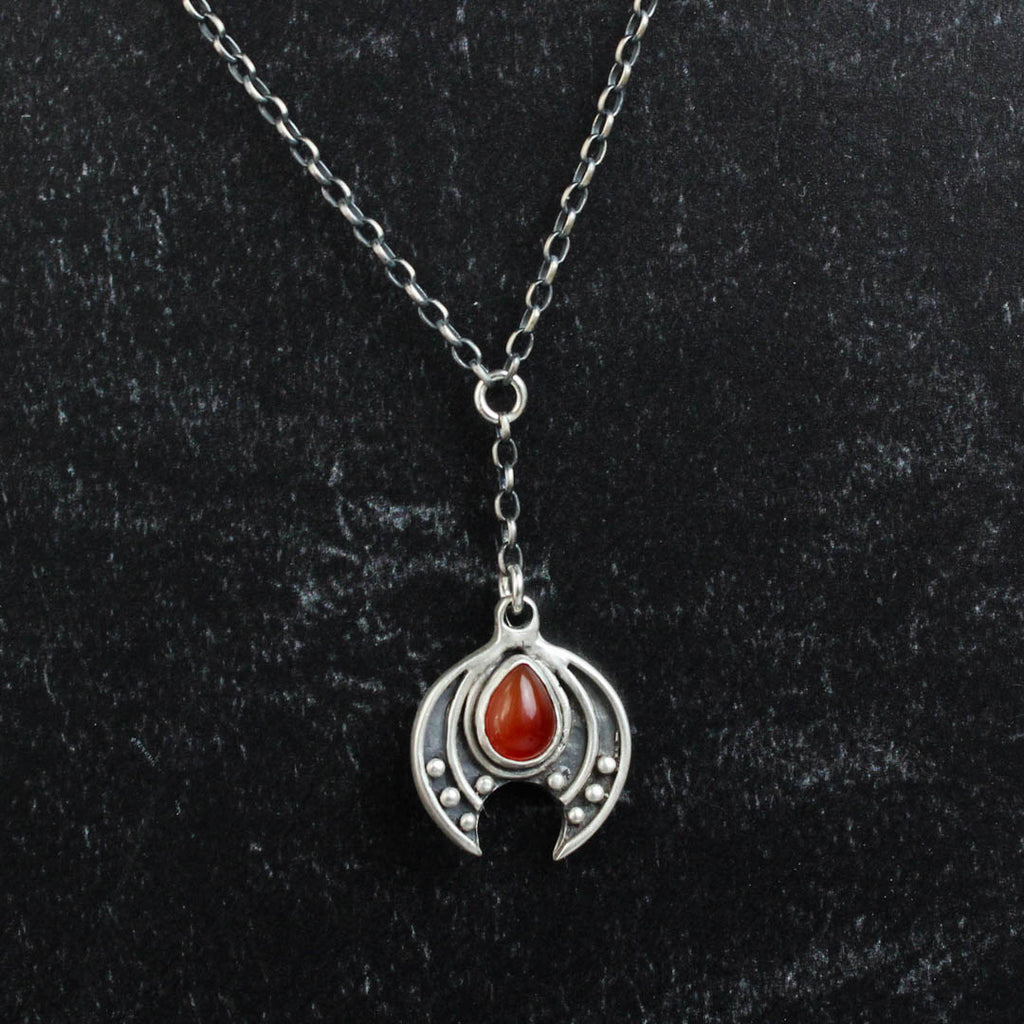 Crescent Moon Lariat Necklace // Carnelian - Acid Queen Jewelry