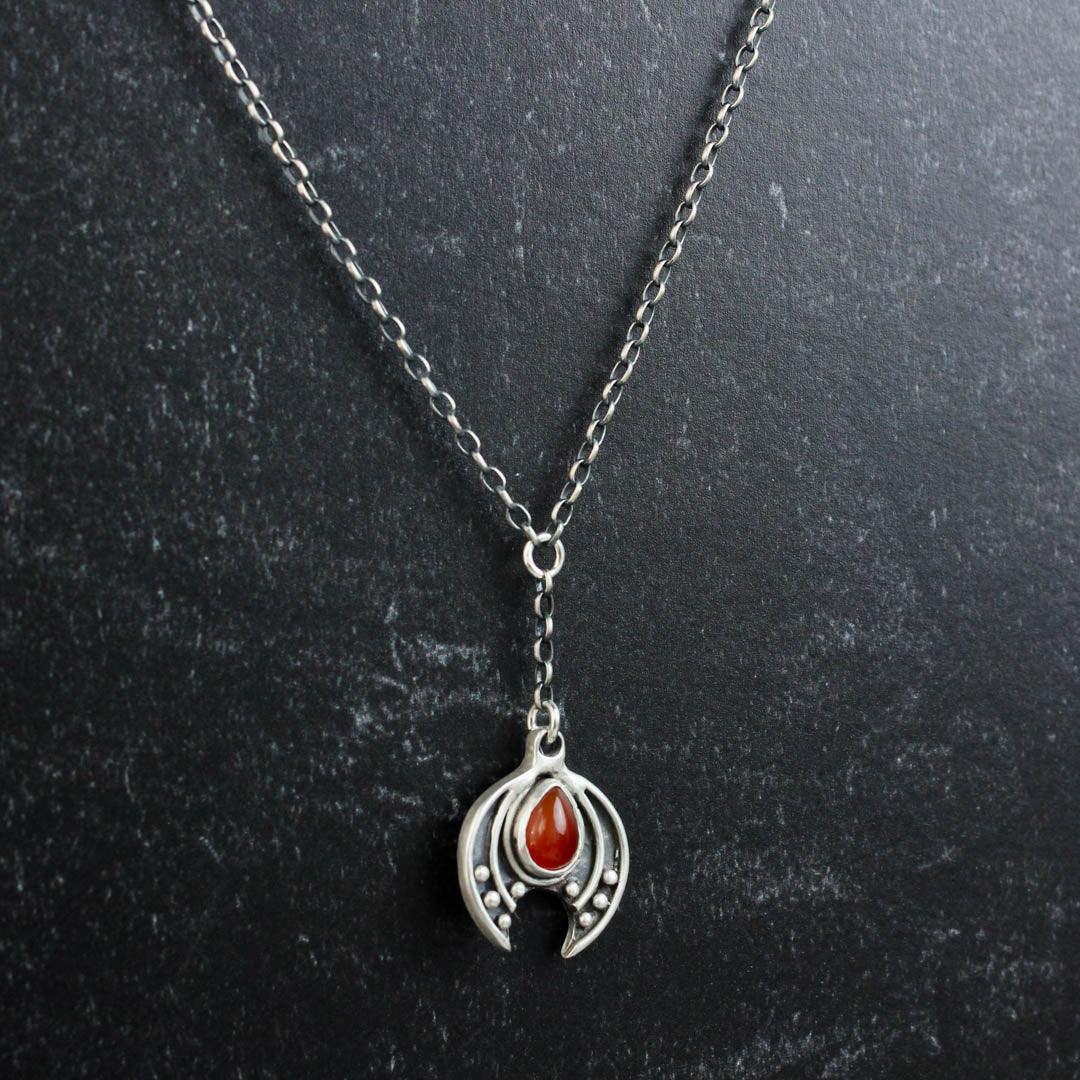 Crescent Moon Lariat Necklace // Carnelian - Acid Queen Jewelry