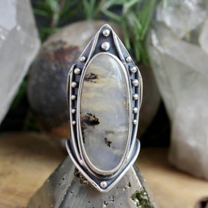 Warrior Shield Ring // Dendritic Agate - Size 10 - Acid Queen Jewelry