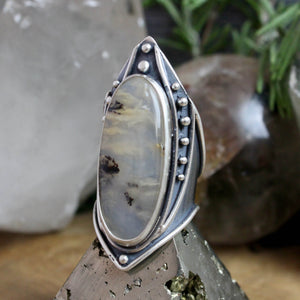 Warrior Shield Ring // Dendritic Agate - Size 10 - Acid Queen Jewelry
