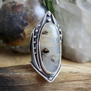 Warrior Shield Ring // Dendritic Agate - Size 10 - Acid Queen Jewelry