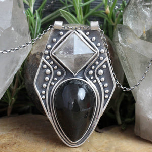 Voyager Necklace // Quartz and Obsidian Sheen - Acid Queen Jewelry