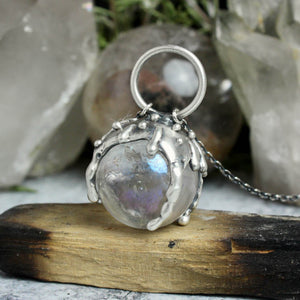 Sorceress Crystal Ball Necklace // Rainbow Aura Quartz
