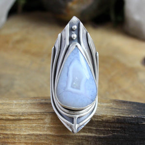 Warrior Shield Ring // Blue Lace Agate - Size 7 - Acid Queen Jewelry