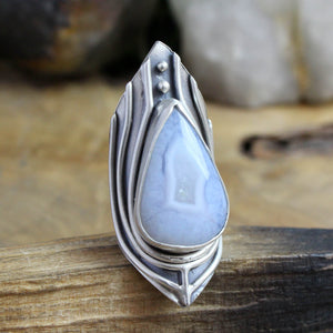 Warrior Shield Ring // Blue Lace Agate - Size 7 - Acid Queen Jewelry