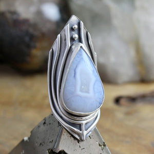 Warrior Shield Ring // Blue Lace Agate - Size 7 - Acid Queen Jewelry