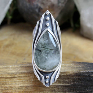 Warrior Shield Ring // Green Tourmalated Quartz - Size 7 - Acid Queen Jewelry