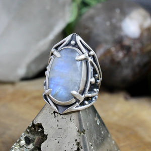 Warrior Laced Ring // Rainbow Moonstone - Size 9 - Acid Queen Jewelry