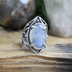 Warrior Laced Ring // Rainbow Moonstone - Size 9 - Acid Queen Jewelry