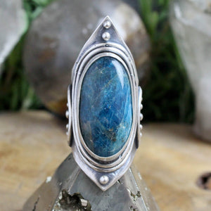 Warrior Shield Ring //  Blue Apatite - Size 8.25 - Acid Queen Jewelry