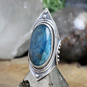 Warrior Shield Ring //  Blue Apatite - Size 8.25 - Acid Queen Jewelry
