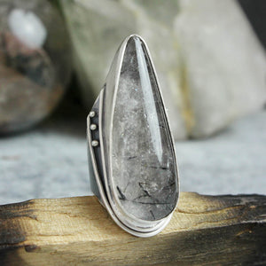 Warrior Shield Ring // Tourmalated Quartz - Size 8.5
