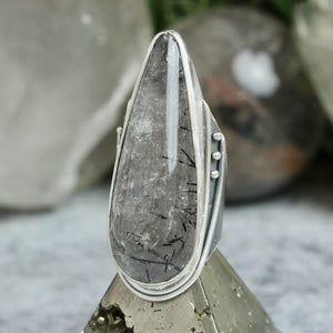 Warrior Shield Ring // Tourmalated Quartz - Size 8.5