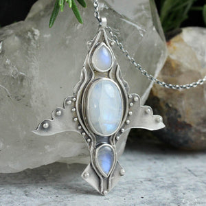 Winged Voyager Necklace // Triple Rainbow Moonstone