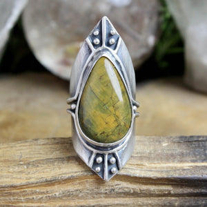 Warrior Shield Ring // Rainforest Rhyolite - Size 9 - Acid Queen Jewelry