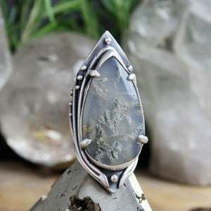 Warrior Shield Ring // Moss Agate - Size 7.75 - Acid Queen Jewelry
