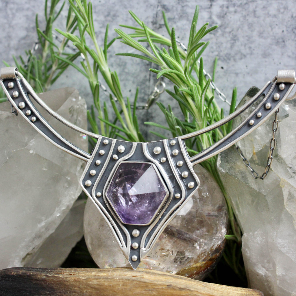 Voyager Laced Neck Cuff //  Amethyst Point - Acid Queen Jewelry
