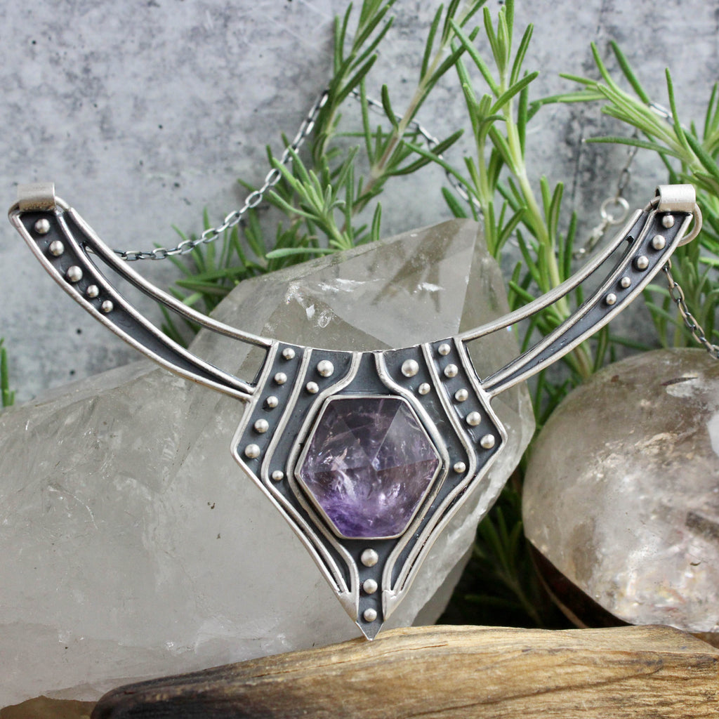 Voyager Laced Neck Cuff //  Amethyst Point - Acid Queen Jewelry