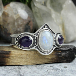Triple Threat Warrior Cuff // Rainbow Moonstone + Amethyst
