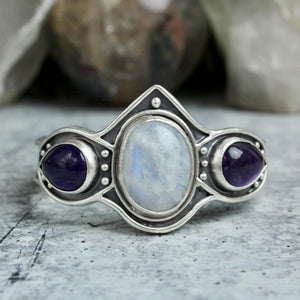 Triple Threat Warrior Cuff // Rainbow Moonstone + Amethyst