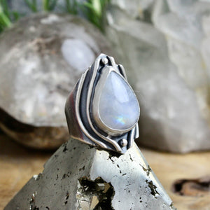 Warrior Ring // Rainbow Moonstone - Size 9 - Acid Queen Jewelry