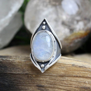 Warrior Ring // Rainbow Moonstone - Size 6 - Acid Queen Jewelry