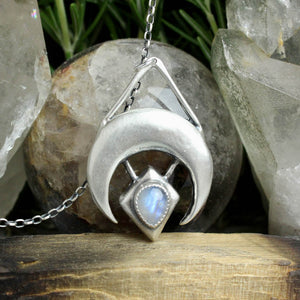 Crescent + Diamond w/ Rainbow Moonstone
