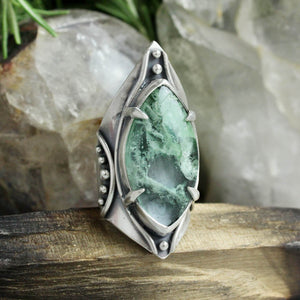 Warrior Shield Ring //  Moss Agate- Size 9