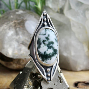 Warrior Shield Ring // Moss Agate - Size 10.5 - Acid Queen Jewelry
